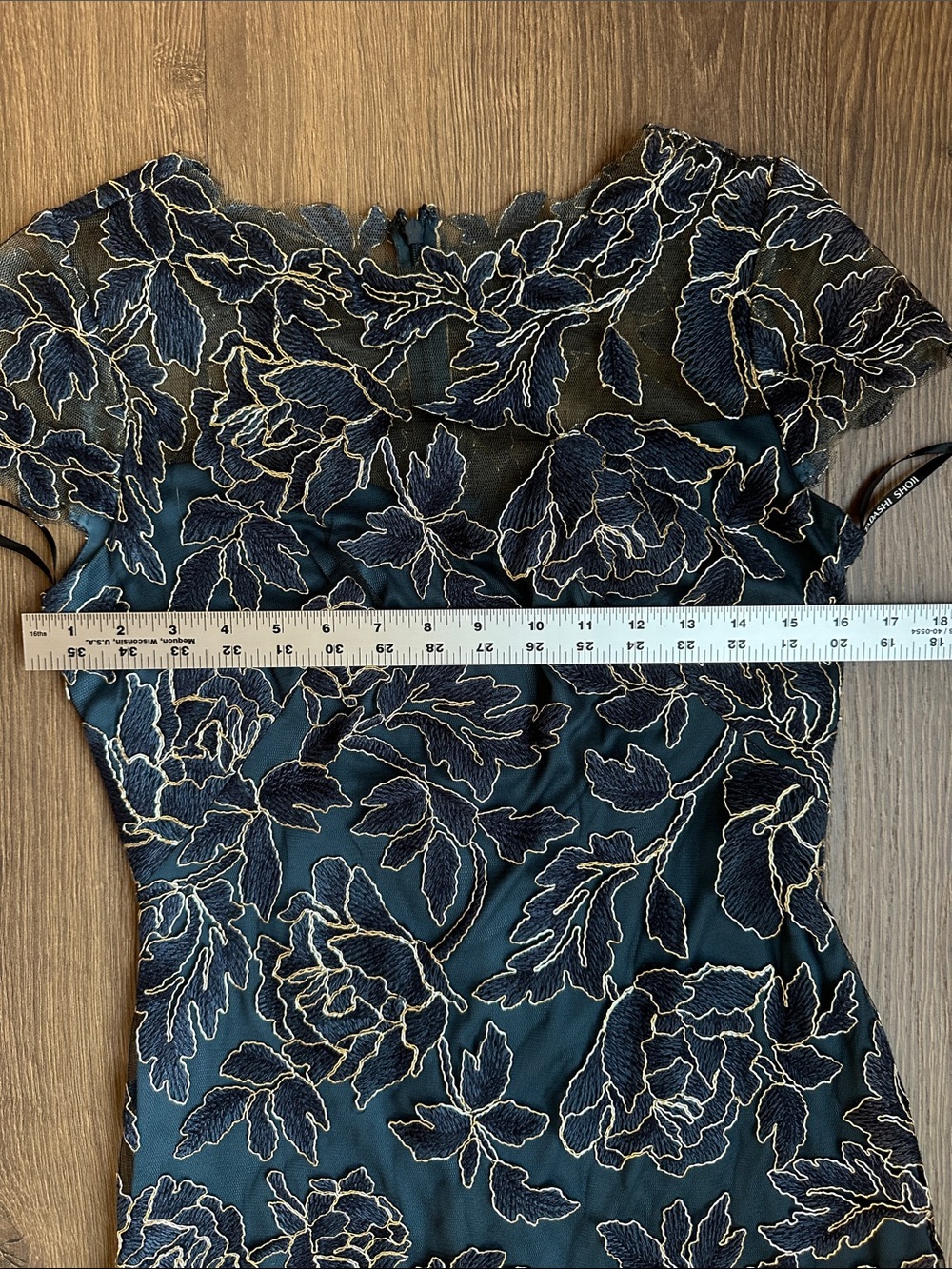Tadashi Shoji Halona Dress Sz 4 Deep Teal Blue Green Floral Gold Lace SMALL 4 - Picture 5 of 13